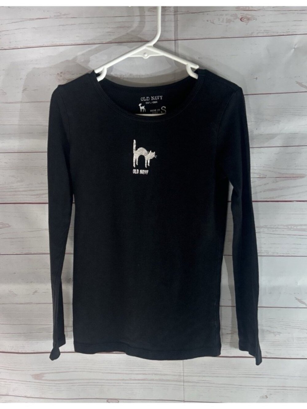 Y2K Vintage Halloween Shirt Black Long Sleeve Top Girls Size Small Hissing Cat